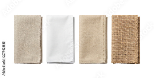 Tableau sur toile Folded cloth napkins in linen cotton canvas and burlap