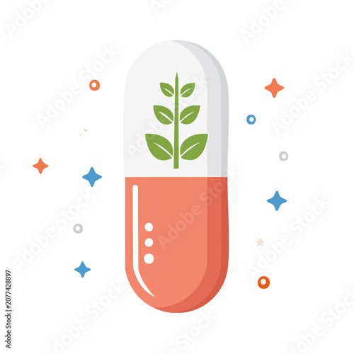 Capsule with growing plant flat vector illustration