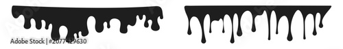 Set of black liquid drips with varied length and shape. Dripping paint borders.