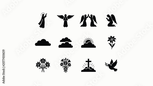 Fotografie Elegant black and white silhouette icons of divine figures nature and religious