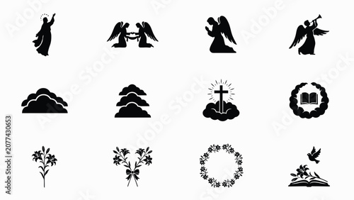 Tableau sur toile Elegant flat vector icons depicting spiritual themes religious symbols and divin