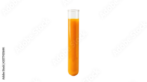 Glass test tube filled with orange liquid isolated on transparent background