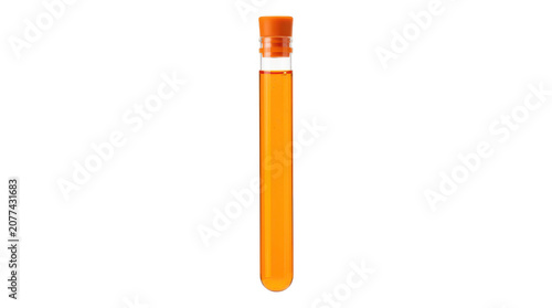 Glass test tube filled with orange liquid isolated on white isolated on transparent background