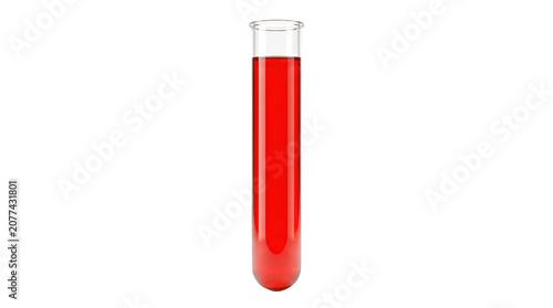 Glass test tube filled with red liquid isolated isolated on transparent background