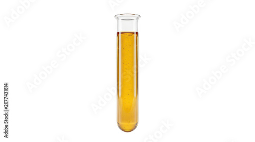 Glass test tube filled with yellow liquid and particles isolated on transparent background
