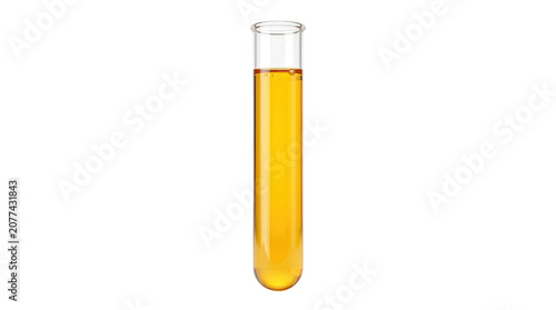 Glass test tube filled with yellow liquid isolated on transparent background