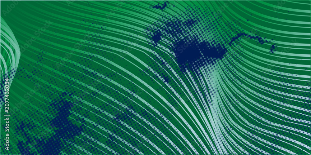 Obraz premium Modern abstract green background with flowing wave lines and dot background.