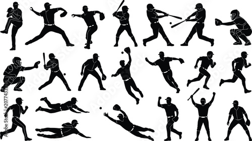 Bild auf Leinwand Baseball Player Athletic Silhouette Vector Icon Set Featuring Dynamic Pitching T