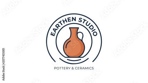 Minimalist circular logo design for Earthen Studio pottery and ceramics shop.