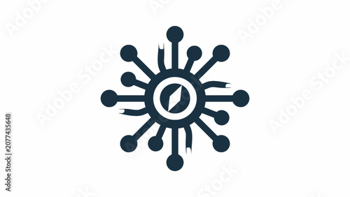 Black circular circuit node network icon.