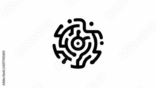 Black circular maze circuit board emblem.