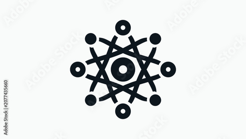 Black complex molecular orbit icon.