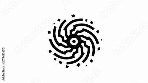 Black circular spiral digital maze pattern