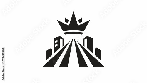 Black crown and road perspective city logo icon.
