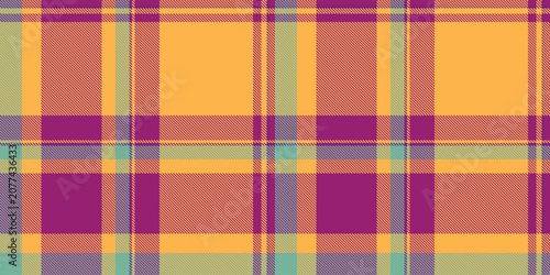 Traditional tartan plaid design with a classic woven appearance and amber and pink tones. The seamless pattern recreates the look of woven fabric and works well as a decorative surface background.