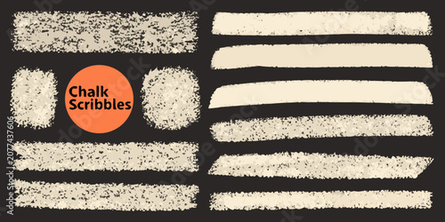Photos Collection Of White Chalk Scribbles And Brush Strokes On Black