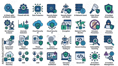 Collection of cybersecurity icons and symbols.