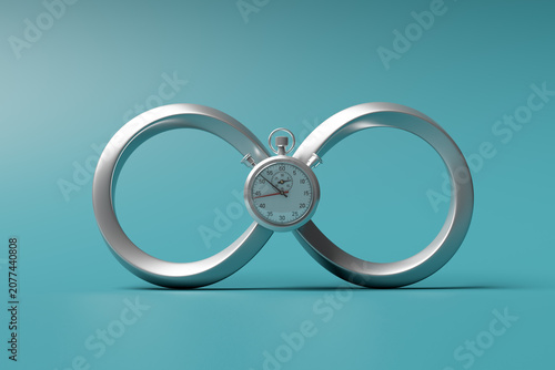 Infinity symbol with stopwatch measuring endless time