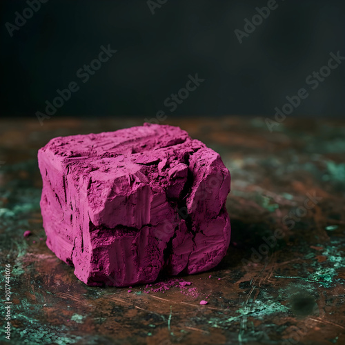 Sculpted Magenta Hair Pigment Paste Chunk on Oxidized Copper Plate