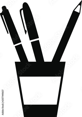 Vector pen and pencil holder silhouette stationery supplies icon for office school and writing concepts