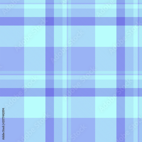 Seventies tartan plaid design with a classic woven appearance and blue and light tones. The seamless pattern recreates the look of woven fabric and works well as a decorative surface background.