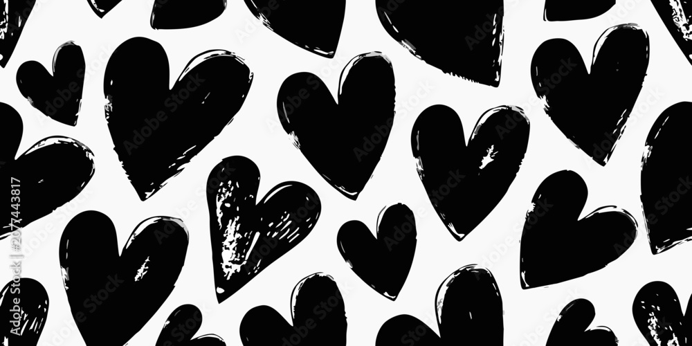 Fototapeta premium Black heart pattern hand drawn style with white background