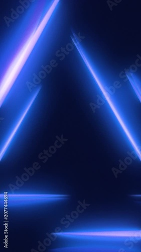 Glowing blue neon triangle tunnel background animation