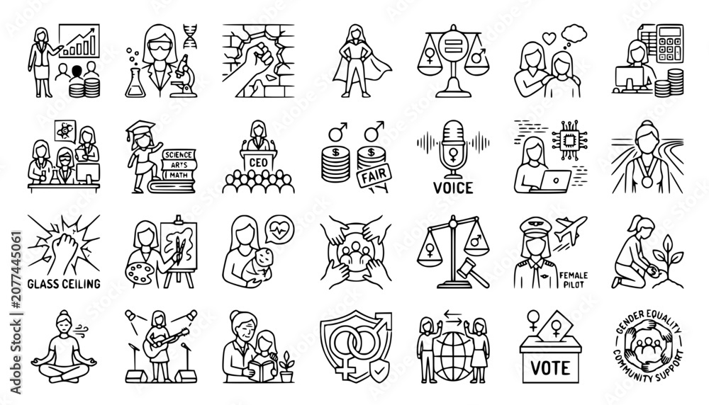Fototapeta premium Gender Equality, Women's Empowerment, and Professional Leadership Icons 