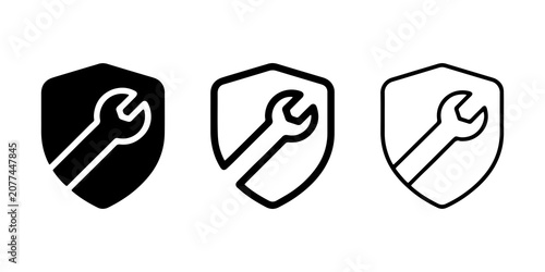 Fotografie Shield with wrench icon set, isolated on transparent background