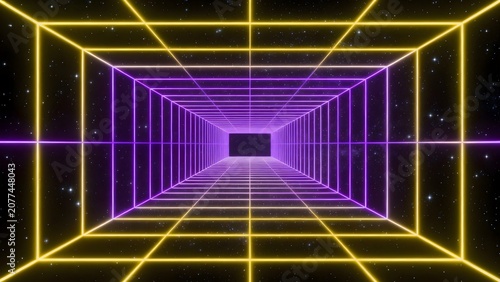 Neon grid tunnel in space