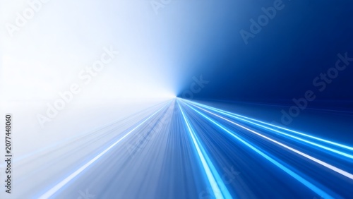 Abstract blue light streaks converging