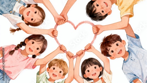 children holding hands in heart shape