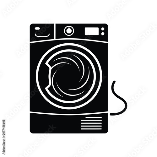 Tumble dryer isolated on white background with clean simple lines and smooth shading for modern design