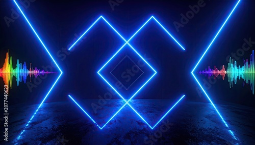 Futuristic Neon Light Art Installation with Geometric Shapes
