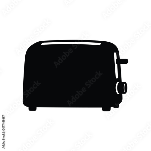 Black toaster on a white background with a clean minimalist design for kitchen concepts