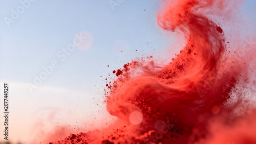 Red powder swirling in sky