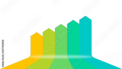 Konstfotografi Five vibrant upward pointing arrows arranged in a neat row displaying progressiv