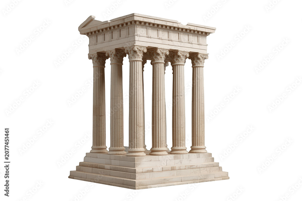 Obraz premium Ancient greek temple ruins with classical corinthian columns standing tall, symbolizing history, architecture, and stability on transparent background