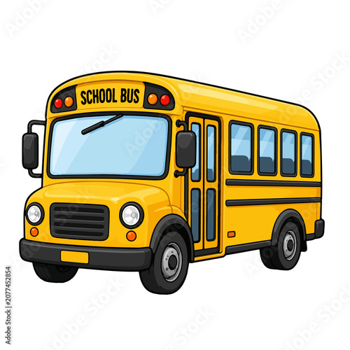 Yellow School Bus Isolated on White Background Back to School Education Transportation Vehicle Vector Illustration