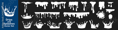 Fotografie White water drips and splashes vector set.
