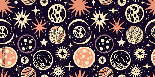 Φωτογραφία Space pattern vector illustration with planets stars and celestial bodies