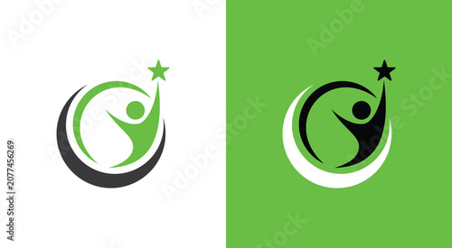 Tableau sur toile Abstract logo design featuring a person reaching for a star in a circle