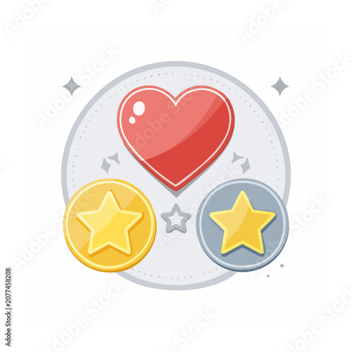 Heart and stars icon set in flat design