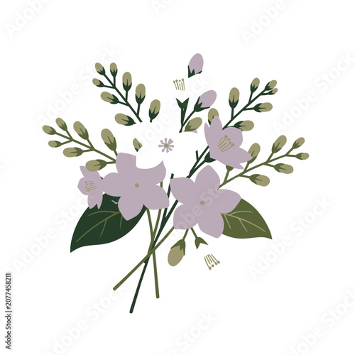 Lilac flower bouquet flat vector illustration