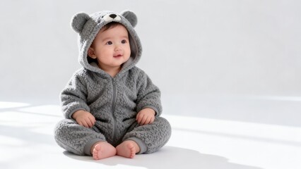Baby in bear hoodie outfit