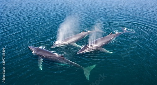 Oceanic dolphin pod swimming underwater.