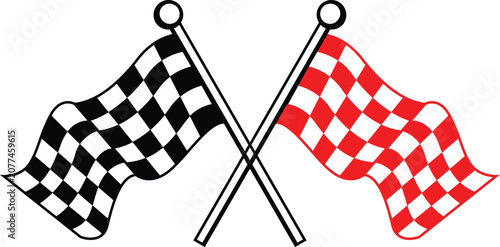 Bild auf Leinwand Crossed black and red checkered flags vector illustration graphic element for cu