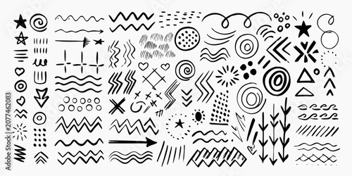 Canvastavla Hand drawn Doodle Collection Black Lines And Shapes On White Background