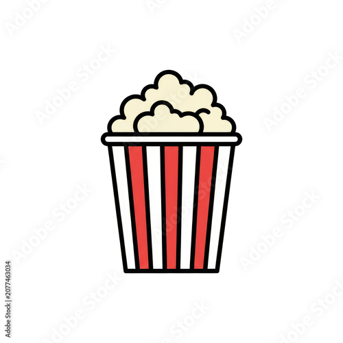 Cartoon popcorn in striped bucket illustration, isolated on a transparent background