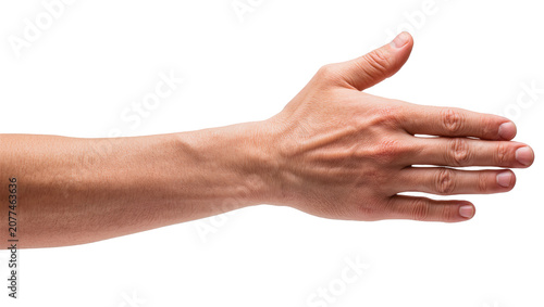 Fotografie Male hand reaching out palm open, fingers spread